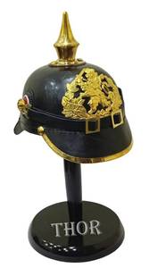 lot 4330 image: Prussian Black Leather PICKELHAUBE German Officer Helmet Rustic Vintage Home Decor Gifts