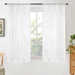 lot 4335 image: BGment White Linen Curtains 48 Inch Length for Short Window - Natural Semi Sheer Drapes Light Filtering with Rod Pocket for Living Room Bedroom Kitchen Lightweight Rustic, 2 Panels Set, 42 X 48 Inch