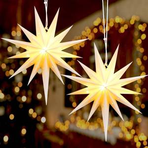 lot 4336 image: Riakrum 2 Set Lighted Bethlehem Paper Star Lanterns White Christmas Bethlehem Star with LED Light Battery Operated Decoration Fold Flat Xmas Hanging Lampshade for Holiday Indoor Outdoor Decor(13.78)