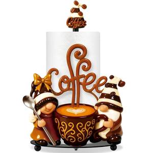 lot 4339 image: Thyle Coffee Gnomes Bar Decor Paper Towel Holder with Round Base Countertop Cute Rustic Gnome Kitchen Bathroom Decorative Paper Towel Holder Stand for Coffee Lovers Gifts Toilet Home Accessories