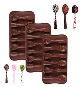 lot 4343 image: Bamutu Spoon Shape Molds 3 PCS-6 Cavity Chocolate Candy Gummy Molds Food Grade Chocolate Ice Jelly Silicone Mold Homemade Cupcake Candy Bake Ware Baking Tools
