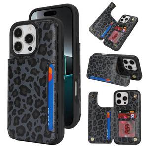lot 4345 image: iCoverCase Compatible with iPhone 16 Pro Wallet Phone Case with Card Holder for Women Men, RFID Blocking Card Slots PU Leather Protective Wallet Case 6.3 Inch (Black Leopard)
