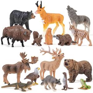 lot 4346 image: THINKBAY 16PCS Mini North American Woodland Animals Figurines Toys, Realistic Jungle Wild Animal Figures with Wolf,Bear,Bison,Reindeer,Birthday Party Favors Valentines Day Gifts for Kids