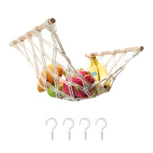 lot 4349 image: Motarna Hanging Fruit Hammock with Hooks, Hanging Fruit Basket Under the Kitchen Cabinet for Storing Banana Fruits, Hand-Woven Hanging Basket, Valentines Gifts for Kitchen D�cor, Rectangle