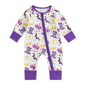 lot 4351 image: Lamuusaa Newborn Baby Girl Boy Mardi Gras Outfit Long Sleeve Mask Crown Romper Zipper Bodysuit One Piece Jumpsuit (White, 6-12 Months)