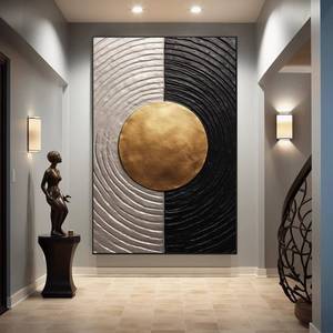 lot 4358 image: Abstract Black And Gold Wall Art Black Gold White Painting Black And Gold Geometry Artwork Abstract Minimalist Shape Geometric Wall Art Gold And Grey Artwork Modern Abstract Picture 16x24inch No Frame