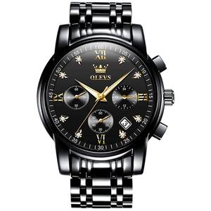 lot 4367 image: OLEVS Black Watch for Men Large Face Stainless Steel Diamond Watches with Date Gold Roman Number Fashion Mens Chronograph Watches Waterproof Luminous Easy Read Mens MultiFunction Quartz Watch for Men