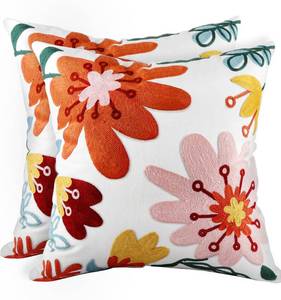 lot 4371 image: Kokaaee Embroidered Throw Pillow Covers 18x18 Inch - Set of 2 Summer Decorative Pillow Covers with Zipper Aesthetic Cute Design Throw Pillowcases for Couch Sofa Bed, Colorful Flowers