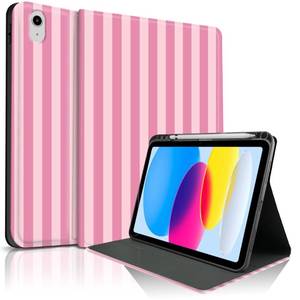 lot 4373 image: TopPerfekt Case for iPad 11th (A16) 11-inch 2025  10th Generation 10.9-inch 2022, Striped Cute Girly Collegiate Style Case with Pencil Holder for Kids, Boys, Girls, Anti-Slip, Anti-Shock - Pink