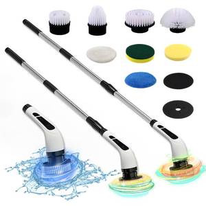 lot 5832 image: Electric Spin Scrubber- Ditch The Scrubbing Long Handle Shower Scrubber with 9 Replaceable Heads - 2 Speed Cordless Brush Ensures Long Battery Life, Modern White Design