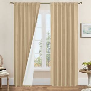 lot 5857 image: LAMIT Natural 100% Blackout Linen Curtains, 84 Inches Linen Textured Living Room Farmhouse Curtains Full Room Darkening Back Tab and Rod Pocket Burlap Panels with White Liner, 2 Panels, 52 x 84 Inch