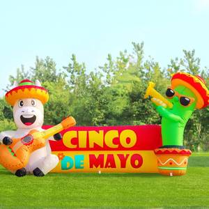 lot 5876 image: DomKom 8 FT Long Cinco De Mayo Inflatables Cactus and Donkey Outdoor Decorations,Mexican Party May 5 Taco Sombreros Glasses Built-in LEDs Light Fiesta Maracas Blow up for Garden Lawn Yard