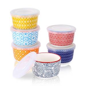 lot 5881 image: Selamica 6 oz Ramekins with Lids Oven Safe, Creme Brulee Ramekins Souffle Dishes with Covers, Pudding Custard Cups Stackable Ceramic Mini Ramekin Bowls Set for Baking, Dipping, Set of 6, Assorted Colors