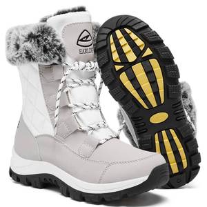 lot 5892 image: EARLDE Women��s Snow Boot With Waterproof Lace Up Mid-Calf Outdoor Winter Deep Tread Rubber Sole size 9.5