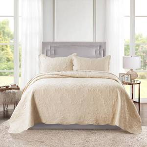 lot 5900 image: HoneiLife Quilt Set Queen Size - 3 Piece Embroidered Microfiber Bedspread Reversible Coverlet Lightweight Bedcover Paisley Pattern Bedding Set All Season Quilts-Khaki