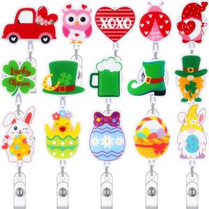 lot 6083 image: Yexiya 15 Pcs Holiday Nurse Badge Reel Valentine��s Day St. Patricks Day Easter Acrylic Retractable Badge Holder with Clip for Doctors Nurses Office Supplies