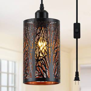 lot 6101 image: Shining gold Industrial Black Plug in Pendant Light Vintage Mini Black Gold Hanging Lighting Rustic Hollow-Carved Cylinder Plug-in Pendant Light for Kitchen Island, Bedroom, Dining Room, Hallway
