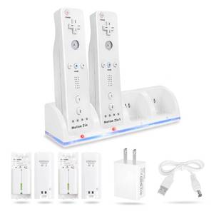 lot 6103 image: 4-in-1 Charging Station for Wii&Wii U Remote Controller,Charger with 4 Rechargeable Battery Packs (4 Port Charging Station4 pcs 2800mAh Replacement BatteriesUSB Cable),Remote Not Included