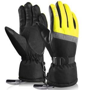lot 6124 image: MCTi Ski Gloves,Winter Waterproof Snowboard Snow 3M Thinsulate Warm Touchscreen Cold Weather Women Gloves Wrist Leashes Yellow Large