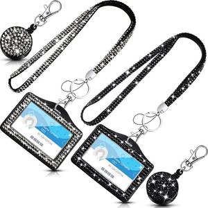 lot 6134 image: Eersida 2 Sets Rhinestone Lanyard Bling ID Card Holder Glitter Lanyard ID Badges Retractable Bling Crystal Card Holder Lanyards for Women Office Nurse Teacher(Horizontal)