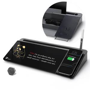 lot 6138 image: TOWON Black Desk Dry Erase Board with Charger Pad, Small Glass Desktop Whiteboard, Desktop whiteboard - Glass Dry Erase White Board- Desk Computer Buddy for Home Office Supply, 17 x 6 Inches