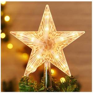 lot 6144 image: Christmas Tree Topper Lighted Star with Built-in 10 Replaceable Bulbs, 9.5�� Clear Five-Pointed Star Tree Topper Plug in for Indoor Office Xmas New Year Holiday Tree Decoration, Warm White