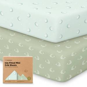 lot 6156 image: Pack and Play Sheets Fitted - 2-Pack Mini Crib Sheets for Pack N Play Mattress 38x26, Soft & Cozy, Neutral Toddler Playard Bedding, Snug Fitted Mini Baby Crib Mattress Cover Boy, Girl (Lunaris)
