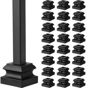 lot 6162 image: Funrous 24 Pcs Iron Baluster Shoes Stair Flat Shoe with Screw for 12 Inch Square Scroll Basket Twist Knuckle Staircase Balusters Metal Spindle Railing, Satin Black