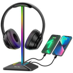 lot 6180 image: New bee RGB Headphone Stand with 1 USB-C Charging Port and 1 USB Charging Port, Desk Gaming Headset Stand with 7 Light Modes for All Earphone Accessories (Black)