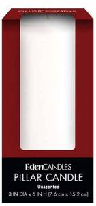 lot 6201 image: Hand Poured Pillar Candle Premium Quality - 3 x 6 Bright White in Strong Protective Window Box