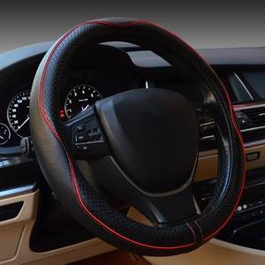lot 6212 image: Car Steering Wheel Cover, Anti-Slip, Safety, Soft, Breathable, Heavy Duty, Thick, Full Surround, Sports Style (Black with Red line)