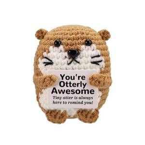 lot 6213 image: Lucreign 3 Inch Mini Sea Otter Crochet, Handmade Cute Emotional Positive Knitted Wool Sea Otter with Encourage Message Card for Home Office Decor, Anniversary Wedding Birthday Gift for Women Men