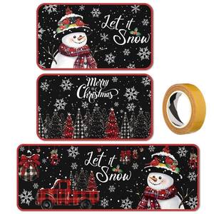 lot 6219 image: SATINIOR 3 Pcs Winter Kitchen Rugs and Mats Set Black Snowman Floor Mat Non Slip Anti-Fatigue Let It Snow Doormats Farmhouse Winter Christmas Rug for Kitchen Home Floor Door Indoor Decor