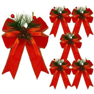 lot 6221 image: Velvet Bows for Christmas Tree,Red Christmas Bows Decorations,6 Pcs Pinecone Velvet Ornaments for Christmas Tree Wreath and Hat,Suitable for Indoor and Outdoor Decoration