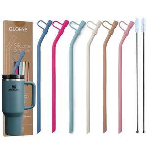 lot 6224 image: GLOEYE 12 Extra Long Silicone Replacement Straw With Cover for Stanley Owala 303240 oz CupTumbler, 6 Pack Reusable Flexible Bent Drinking Straw with Removable CapStopper,Stanley Cup Accessories