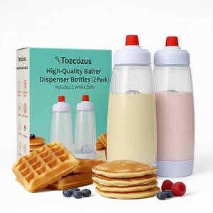 lot 7624 image: TOZCOZUS Pancake Batter Dispenser & MixerShaker Bottles, 2-Pack (1000mL Each) �� Whisk Ball, No-Drip Silicone Tip, Leakproof, Dishwasher-Safe, BPA-Free �� For Pancakes, Waffles, Crepes, Muffins