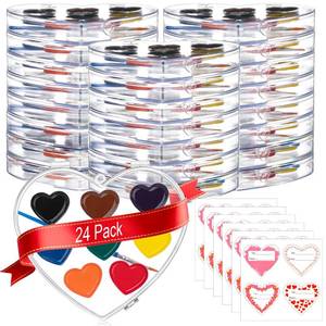 lot 7625 image: ARTLYMERS 24Pack Watercolor Paint Set, 8Colors Heart Water Color Paint Sets for Kids with Paintbrush Washable, Valentines Gifts Art Supplies for Preschool Classroom Party Favor Prizes Exchange