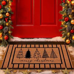 lot 7628 image: Lanpn Christmas Welcome Natural Coir Door Mat, Merry Christmas Tree Coco Front Door Outdoor Doormat Outside Entrance Porch Non Slip Rubber Rug Winter Xmas Farmhouse Decor (Brown, 30x17 inch)
