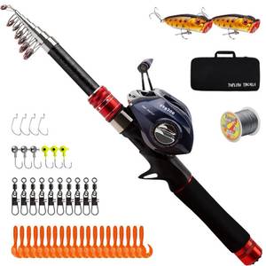lot 7630 image: Telescopic Fishing Rod and Reel Combos, Carbon Fiber Fishing Rod with Stainless Steel Baitcasting Reel Portable Fishing Pole Reel Combo for Travel Saltwater Freshwater Fishing Gifts for Men