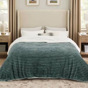 lot 7634 image: Bedsure Sherpa Blanket King Size for Bed - Super Soft, Cozy Fleece Thick Warm Blanket for Winter Christmas, GentleSoft Home Room Decor, Dark Green, 108x90 Inches