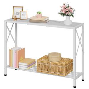 lot 7641 image: Tajsoon Console Table 41.8��, 2-Tier Entryway Table Narrow Sofa Table with Shelves, Entrance Table with Stable X-Frame, for Entryway, Hallway, Living Room, Foyer, Corridor, Office, White