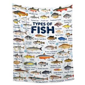 lot 7673 image: Fish Throw Blanket,Types of Fish Blanket Fishes Blanket Gifts,Ultra Soft Lightweight Flannel Blankets Warm Fuzzy Cozy Plush Blankets for Couch Sofa Bed Living Room,Kids Size-40x50