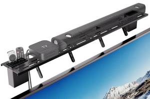 lot 7697 image: PzewMo TV Top Shelf, 35.4 Metal Monitor Mount Floating Stand with Storage Boxes,Cable Box Above Screen for Apple TV,Sound Bar,Speaker,Router,Switch,Remote Control,DVD,Tv Accessories