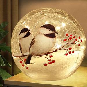 lot 7700 image: Glass Ball LED Night Lamp with Timer (6 Hour On18 Hour Off), Showcasing 2 Birds on a Tree - 5.9 inch Battery Powered Lights Globe lamp Christmas Lights for Festive Decor and Girls Gift