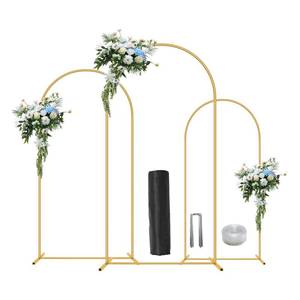 lot 7702 image: Metal Arch Backdrop Stand Set of 3(6 ft, 5 ft, 4 ft) Party Arch Stands for Valentines Day, Wedding, Birthday, Baby Shower, Bridal Shower,Balloon Arched Frame for Garden Decor, Gold Floral Arches
