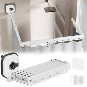 lot 7706 image: UNDEVIGINT Adjustable Curved Shower Rods for Bathroom, Corner Curtain Rod No Drill, Space Saver, Suitable for RV, Clothing Store Fitting Room (White,5-Foldable,67In, Suction Cup Style)