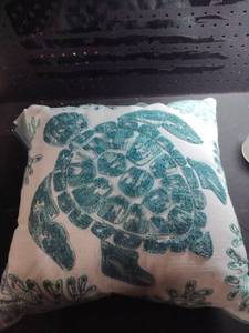 lot 7711 image: Teal Floral Embroidered Throw Pillow