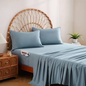 lot 7718 image: JSD Blue Queen Sheet Set with Side Pocket Corner Straps, 4 Piece Soft Microfiber Bed Sheets Extra Deep Pocket