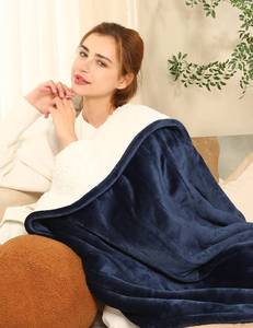 lot 7720 image: ESTINGO Heated Throw Blanket Electric Blanket, 50x60 Heating Blanket with 5 Heating Levels & 4 Hours Auto Off, Reversible Flannel Sherpa Electric Throw Blanket with OverHeat Protection, Navy Blue