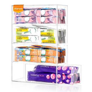 lot 7722 image: AIEVE Drink Packet Organizer, Drink Mix Holder with 4 Clear Drawers, Acrylic Water Flavor Packets Container, Kitchen Storage Organizers for Pantry Home Organization